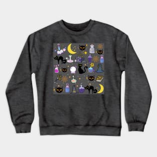 Black Cat Black Magic_Grey Background Crewneck Sweatshirt